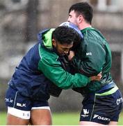 13 November 2019; Bundee Aki, left, during a Connacht Rugby squad training session at The Sportsground in Galway. Photo by Brendan Moran/Sportsfile