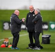 13 November 2019; Republic of Ireland manager Mick McCarthy with kitmen Dick Redmond, left, and Mick Lawlor, right, during a Republic of Ireland training session at the FAI National Training Centre in Abbotstown, Dublin. Photo by Stephen McCarthy/Sportsfile