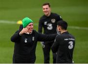 13 November 2019; Manager Mick McCarthy with Callum O'Dowda during a Republic of Ireland training session at the FAI National Training Centre in Abbotstown, Dublin. Photo by Stephen McCarthy/Sportsfile