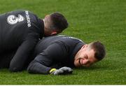 13 November 2019; James Collins is tackled by Ciaran Clark  during a Republic of Ireland training session at the FAI National Training Centre in Abbotstown, Dublin. Photo by Stephen McCarthy/Sportsfile