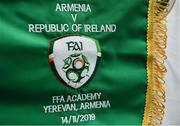 14 November 2019; The match pennant is seen prior to the UEFA European U21 Championship Qualifier Group 1 match between Armenia and Republic of Ireland at the FFA Academy Stadium in Yerevan, Armenia. Photo by Harry Murphy/Sportsfile