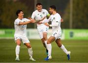 14 November 2019; Zachary Elbouzedi of Republic of Ireland celebrates after scoring his side's first goal with Danny McNamara and Dara O'Shea during the UEFA European U21 Championship Qualifier Group 1 match between Armenia and Republic of Ireland at the FFA Academy Stadium in Yerevan, Armenia. Photo by Harry Murphy/Sportsfile