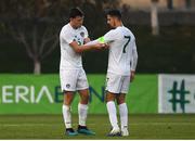 14 November 2019; Dara O'Shea of Republic of Ireland gives the captains armband to Zachary Elbouzedi of Republic of Ireland after being shown a red card during the UEFA European U21 Championship Qualifier Group 1 match between Armenia and Republic of Ireland at the FFA Academy Stadium in Yerevan, Armenia. Photo by Harry Murphy/Sportsfile