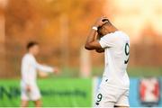 14 November 2019; Adam Idah of Republic of Ireland reacts to a missed shot at goal during the UEFA European U21 Championship Qualifier Group 1 match between Armenia and Republic of Ireland at the FFA Academy Stadium in Yerevan, Armenia. Photo by Harry Murphy/Sportsfile