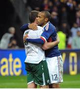 18 November 2009; Richard Dunne, Republic of Ireland, with theirry Henry, France, after the game. FIFA 2010 World Cup Qualifying Play-off 2nd Leg, Republic of Ireland v France, Stade de France, Saint-Denis, Paris, France. Picture credit: Stephen McCarthy / SPORTSFILE