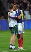 18 November 2009; Richard Dunne, Republic of Ireland, with theirry Henry, France, after the game. FIFA 2010 World Cup Qualifying Play-off 2nd Leg, Republic of Ireland v France, Stade de France, Saint-Denis, Paris, France. Picture credit: Stephen McCarthy / SPORTSFILE