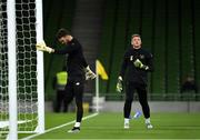 14 November 2019; Mark Travers, right, and Kieran O'Hara of Republic of Ireland warming up ahead of the 3 International Friendly match between Republic of Ireland and New Zealand at the Aviva Stadium in Dublin. Photo by Eóin Noonan/Sportsfile