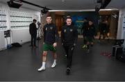 14 November 2019; Troy Parrott, left, of Republic of Ireland and assistant coach Robbie Keane prior to the 3 International Friendly match between Republic of Ireland and New Zealand at the Aviva Stadium in Dublin. Photo by Stephen McCarthy/Sportsfile