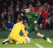 14 November 2019; Sean Maguire of Republic of Ireland in action against Stefan Marinovic of New Zealand during the 3 International Friendly match between Republic of Ireland and New Zealand at the Aviva Stadium in Dublin. Photo by Stephen McCarthy/Sportsfile