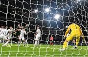14 November 2019; Derrick Williams of Republic of Ireland, right, heads to score his side's first goal, past Stefan Marinovic of New Zealand, during the International Friendly match between Republic of Ireland and New Zealand at the Aviva Stadium in Dublin. Photo by Seb Daly/Sportsfile