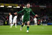 14 November 2019; Sean Maguire of Republic of Ireland celebrates after scoring his side's second goal during the International Friendly match between Republic of Ireland and New Zealand at the Aviva Stadium in Dublin. Photo by Seb Daly/Sportsfile
