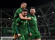 14 November 2019; Sean Maguire of Republic of Ireland, centre, is congratulated by team-mate Troy Parrott, left, and Alan Browne after scoring his side's second goal during the International Friendly match between Republic of Ireland and New Zealand at the Aviva Stadium in Dublin. Photo by Seb Daly/Sportsfile