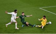 14 November 2019; James Collins of Republic of Ireland has a shot on goal despite the attention of Storm Roux, left, and Stefan Marinovic of New Zealand during the 3 International Friendly match between Republic of Ireland and New Zealand at the Aviva Stadium in Dublin. Photo by Ben McShane/Sportsfile