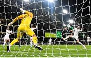 14 November 2019; Callum Robinson of Republic of Ireland heads to score his side's third goal, past Stefan Marinovic of New Zealand, during the International Friendly match between Republic of Ireland and New Zealand at the Aviva Stadium in Dublin. Photo by Seb Daly/Sportsfile