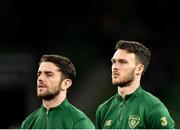 14 November 2019; Kieran O'Hara, right, and Robbie Brady of Republic of Ireland during the national anthem prior to the International Friendly match between Republic of Ireland and New Zealand at the Aviva Stadium in Dublin. Photo by Seb Daly/Sportsfile