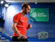 15 November 2019; Sam Magee of Ireland celebrates winning a point during his mixed doubles quarter-final match against Mathias Thyrri and Mai Surrow of Denmark at the AIG FZ Forza Irish Open Badminton Championships at the National Indoor Arena in Abbotstown, Dublin. Photo by Seb Daly/Sportsfile