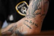 12 November 2019; A detailed view of tatoos on the arm of James McClean during a Republic of Ireland press conference at the FAI National Training Centre in Abbotstown, Dublin. Photo by Stephen McCarthy/Sportsfile