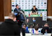 12 November 2019; James McClean and FAI Director of Communications Cathal Dervan during a Republic of Ireland press conference at the FAI National Training Centre in Abbotstown, Dublin. Photo by Stephen McCarthy/Sportsfile