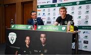 12 November 2019; James McClean and FAI Director of Communications Cathal Dervan during a Republic of Ireland press conference at the FAI National Training Centre in Abbotstown, Dublin. Photo by Stephen McCarthy/Sportsfile