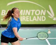 15 November 2019; Kate Frost of Ireland in action against Clara Nistad and Moa Sjoo of Sweden during their women's doubles quarter-final match of the AIG FZ Forza Irish Open Badminton Championships at the National Indoor Arena in Abbotstown, Dublin. Photo by Seb Daly/Sportsfile