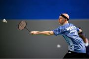 15 November 2019; Toby Penty of England in action against during his men's singles match against Toma Junior Popov of France at the AIG FZ Forza Irish Open Badminton Championships at the National Indoor Arena in Abbotstown, Dublin. Photo by Seb Daly/Sportsfile