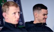 15 November 2019; Jonathan Sexton, right, and Head coach Leo Cullen during a Leinster Rugby press conference at the RDS Arena in Dublin. Photo by Ramsey Cardy/Sportsfile