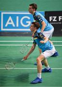 15 November 2019; Matthew Grimley, near, and Christopher Grimley of Scotland in action during their men's doubles quarter-final match against Li-Wei Po and Kuan Hao Liao of Chinese Taipei at the AIG FZ Forza Irish Open Badminton Championships at the National Indoor Arena in Abbotstown, Dublin. Photo by Seb Daly/Sportsfile