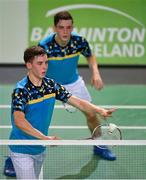 15 November 2019; Matthew Grimley, left, and Christopher Grimley of Scotland in action during their men's doubles quarter-final match against Li-Wei Po and Kuan Hao Liao of Chinese Taipei at the AIG FZ Forza Irish Open Badminton Championships at the National Indoor Arena in Abbotstown, Dublin. Photo by Seb Daly/Sportsfile