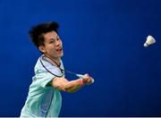15 November 2019; Fang-Chih Lee of Chinese Taipei in action during his men's doubles quarter-final match against Mathias Bay-Smidt and Lasse Mølhede of Denmark at the AIG FZ Forza Irish Open Badminton Championships at the National Indoor Arena in Abbotstown, Dublin. Photo by Seb Daly/Sportsfile