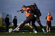 15 November 2019; James McClean is tackled by David McGoldrick during a Republic of Ireland training session at the FAI National Training Centre in Abbotstown, Dublin. Photo by Stephen McCarthy/Sportsfile