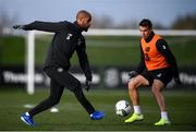 15 November 2019; David McGoldrick and Seamus Coleman, right, during a Republic of Ireland training session at the FAI National Training Centre in Abbotstown, Dublin. Photo by Stephen McCarthy/Sportsfile
