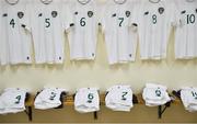 15 November 2019; The general view of Republic of Ireland jerseys in the dressing room before the Under-17 UEFA European Championship Qualifier match between Republic of Ireland and Montenegro at Turner's Cross in Cork. Photo by Piaras Ó Mídheach/Sportsfile