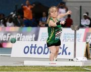 15 November 2019; Mary Fitzgerald, from Kilkenny, competing in the F40 Shot Put Final during day nine of the World Para Athletics Championships 2019 at Dubai Club for People of Determination Stadium in Dubai, United Arab Emirates. Photo by Ben Booth/Sportsfile