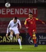 15 November 2019; Ben McCormack of Republic of Ireland in action against Milun Jokovic of Montenegro during the Under-17 UEFA European Championship Qualifier match between Republic of Ireland and Montenegro at Turner's Cross in Cork. Photo by Piaras Ó Mídheach/Sportsfile