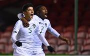 15 November 2019; Anselmo Garcia McNulty of Republic of Ireland, left, celebrates scoring his side's second goal with team-mate Sinclair Armstrong during the Under-17 UEFA European Championship Qualifier match between Republic of Ireland and Montenegro at Turner's Cross in Cork. Photo by Piaras Ó Mídheach/Sportsfile