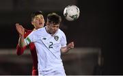 15 November 2019; Gavin Liam O'Brien of Republic of Ireland in action against Bogdan Veljic of Montenegro during the Under-17 UEFA European Championship Qualifier match between Republic of Ireland and Montenegro at Turner's Cross in Cork. Photo by Piaras Ó Mídheach/Sportsfile