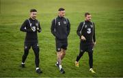 16 November 2019; Sean Maguire, left, Alan Browne and Alan Judge, right, during a Republic of Ireland training session at the FAI National Training Centre in Abbotstown, Dublin. Photo by Stephen McCarthy/Sportsfile