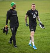 16 November 2019; David McGoldrick, left, and James McClean during a Republic of Ireland training session at the FAI National Training Centre in Abbotstown, Dublin. Photo by Stephen McCarthy/Sportsfile