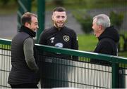 16 November 2019; Jack Byrne with Shamrock Rovers goalkeeping coach Jose Ferrer, left, and Dr Alan Byrne, team doctor, during a Republic of Ireland training session at the FAI National Training Centre in Abbotstown, Dublin. Photo by Stephen McCarthy/Sportsfile