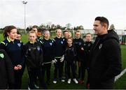 16 November 2019; Republic of Ireland assistant coach Robbie Keane with Metropolitan Girls League North & South U14 squads prior to a Republic of Ireland training session at the FAI National Training Centre in Abbotstown, Dublin. Photo by Stephen McCarthy/Sportsfile