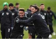 16 November 2019; Callum Robinson and Jeff Hendrick, right, during a Republic of Ireland training session at the FAI National Training Centre in Abbotstown, Dublin. Photo by Stephen McCarthy/Sportsfile