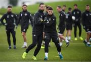 16 November 2019; Shane Duffy, left, and Matt Doherty during a Republic of Ireland training session at the FAI National Training Centre in Abbotstown, Dublin. Photo by Stephen McCarthy/Sportsfile