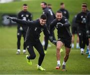 16 November 2019; John Egan, left, and Conor Hourihane during a Republic of Ireland training session at the FAI National Training Centre in Abbotstown, Dublin. Photo by Stephen McCarthy/Sportsfile