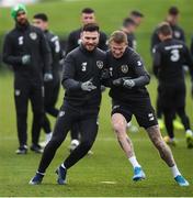 16 November 2019; Scott Hogan and James McClean, right, during a Republic of Ireland training session at the FAI National Training Centre in Abbotstown, Dublin. Photo by Stephen McCarthy/Sportsfile