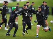 16 November 2019; David McGoldrick, left, Enda Stevens and James Collins during a Republic of Ireland training session at the FAI National Training Centre in Abbotstown, Dublin. Photo by Stephen McCarthy/Sportsfile