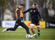 16 November 2019; Troy Parrott, left, and James Collins during a Republic of Ireland training session at the FAI National Training Centre in Abbotstown, Dublin. Photo by Stephen McCarthy/Sportsfile