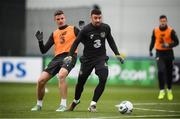 16 November 2019; Enda Stevens and Ciaran Clark, left, during a Republic of Ireland training session at the FAI National Training Centre in Abbotstown, Dublin. Photo by Stephen McCarthy/Sportsfile