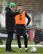 16 November 2019; Republic of Ireland manager Mick McCarthy and Enda Stevens during a Republic of Ireland training session at the FAI National Training Centre in Abbotstown, Dublin. Photo by Stephen McCarthy/Sportsfile
