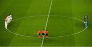 14 November 2019; Both teams stand for a minutes applause for the late District Schools President Fran Ray ahead of the International Friendly match between Republic of Ireland and New Zealand at the Aviva Stadium in Dublin. Photo by Ben McShane/Sportsfile