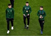 14 November 2019; Republic of Ireland players, from left, John Egan, Alan Browne and Sean Maguire ahead of the International Friendly match between Republic of Ireland and New Zealand at the Aviva Stadium in Dublin. Photo by Ben McShane/Sportsfile